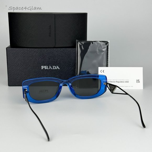 NEW Prada PR14YS 18M5S0 Crystal Electric Blue Grey Rectangle Unisex Sunglasses - Picture 6 of 11